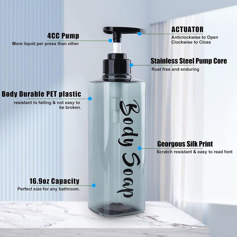 AUMIO 16.9oz Refillable Shower Soap Dispenser with Pump - 3 Chamber No Drill for Shampoo, Conditioner & Body Wash, Blue Clear Plastic Bottle Dispenser, Bathroom Organizer with 6 Waterproof Labels - Image 2